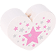 Perles avec motifs - coeur avec étoiles : blanc - rose bébé