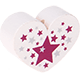 motif bead – heart with stars : white - fuschia