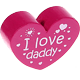 motif bead, heart-shaped – "I love daddy" : fuchsia