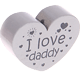 motif bead, heart-shaped – "I love daddy" : light grey