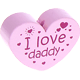 motif bead, heart-shaped – "I love daddy" : pastel pink