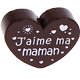 motif bead, heart-shaped – "J'aime ma maman" : brown