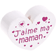 motif bead, heart-shaped – "J'aime ma maman" : white - fuschia