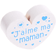 motif bead, heart-shaped – "J'aime ma maman" : white - skyblue