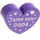 Perlina a forma di cuore con motivo "J'aime mon papa" : blu viola