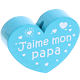 motif bead, heart-shaped – "J'aime mon papa" : light turquoise