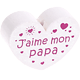 motif bead, heart-shaped – "J'aime mon papa" : white - fuschia
