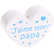 motif bead, heart-shaped – "J'aime mon papa" : white - skyblue