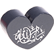 motif bead, heart-shaped – "MashAllah" with glitter foil : grey