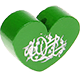 motif bead, heart-shaped – "MashAllah" with glitter foil : green