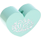 motif bead, heart-shaped – "MashAllah" with glitter foil : mint