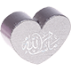 motif bead, heart-shaped – "MashAllah" with glitter foil : silver