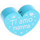 Perlina a forma di cuore con motivo "Ti amo mamma" : turchese chiaro