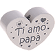 motif bead, heart-shaped – "Ti amo papà" : light grey