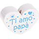 motif bead, heart-shaped – "Ti amo papà" : white - skyblue