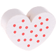 Motivpärla – hjärta med prickar : vit - röd
