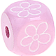 Cubos con letras en relieve de 10 mm en color rosa con imágenes : flor