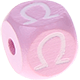 Růžové ražené kostky s písmenky 10 mm – řečtina : Ω