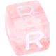 Roze kunststof letterblokjes naar keuze : R