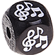 Black embossed letter cubes, 10 mm – Pictures : music notes