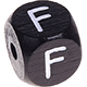 Black embossed letter cubes, 10 mm : F