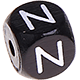 Black embossed letter cubes, 10 mm : N