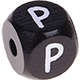 Black embossed letter cubes, 10 mm : P