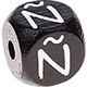 Schwarze, geprägte Buchstabenwürfel, 10 mm – Spanisch : Ñ