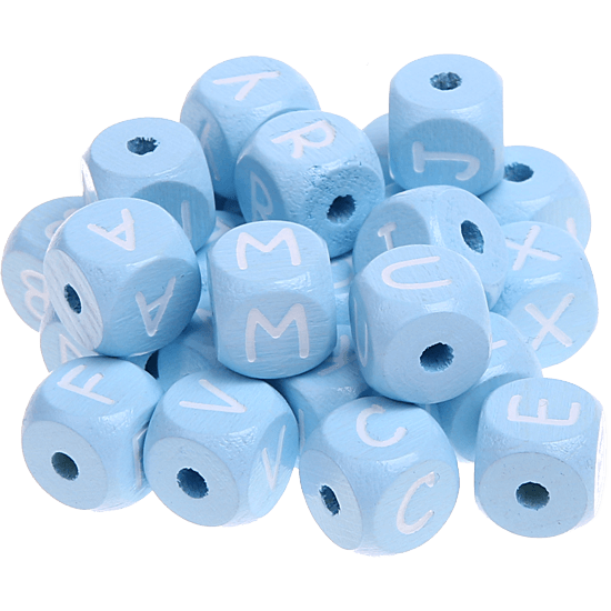 Cubos con letras en relieve de 10 mm en color azul bebé