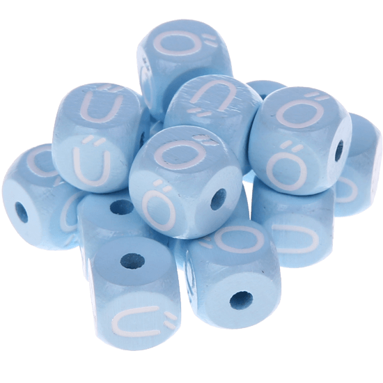 Cubos em azul bebé com letras em relevo, de 10 mm – Húngaro