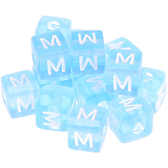 580 Dadi in plastica azzurra – Lettera M (0,5 Kg)