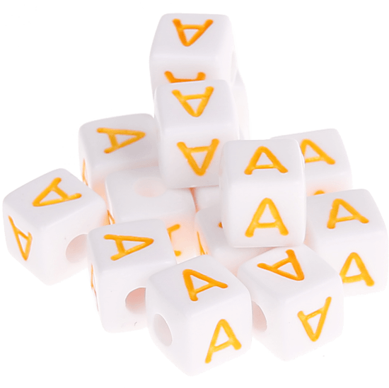 0.5 kg – 580 plastic letter cubes, colourful – A – yellow