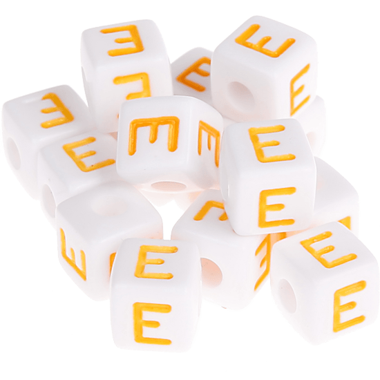 0.5 kg – 580 plastic letter cubes, colourful – E – yellow