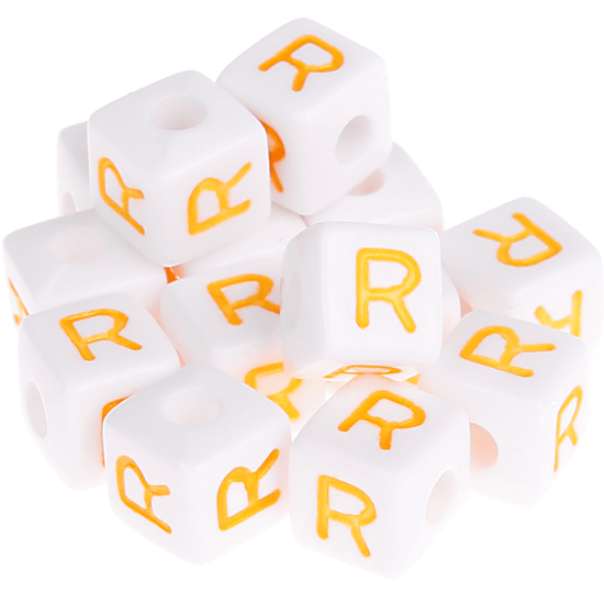 0.5 kg – 580 plastic letter cubes, colourful – R – yellow