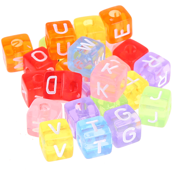 Plastikowych kostek z literami w kolorach tęczy – wybór