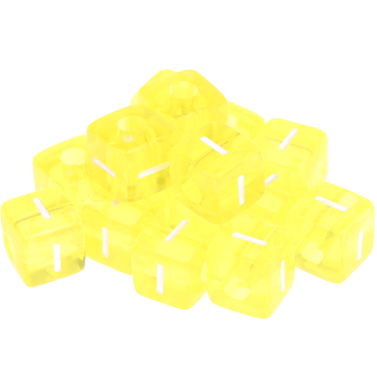 0,5 kg – 580 umělohmotných duhových kostek s písmenkem I – žluté