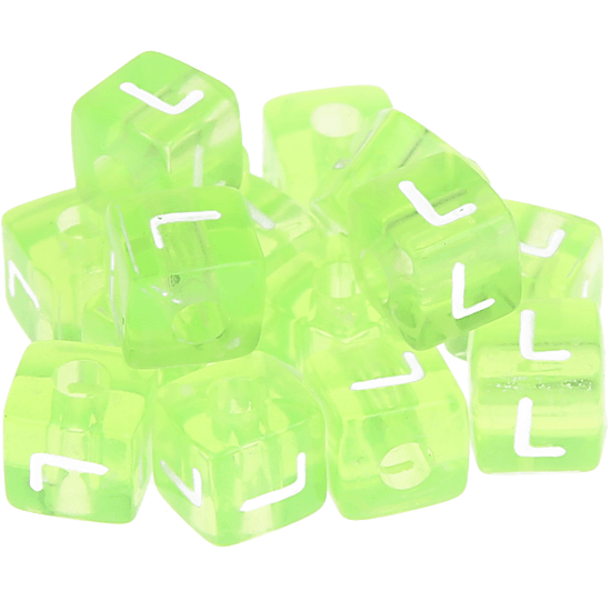0,5 kg – 580 Cubos acrílicos con la letra "L" – Arcoíris – Verde
