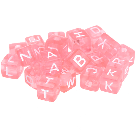 Розовые пластмассовые кубики с буквами по выбору