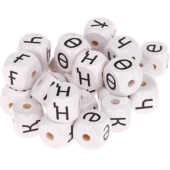 Cubos con letras en relieve de 10 mm en color blanco en kazajo