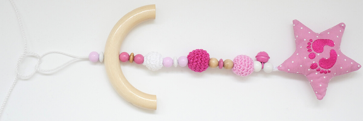 step-by-step instructions baby mobile: stringing beads and half ring