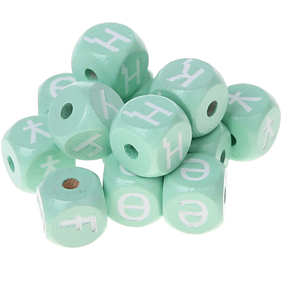 Cubos em verde menta com letras em relevo, de 10 mm – Cazaque