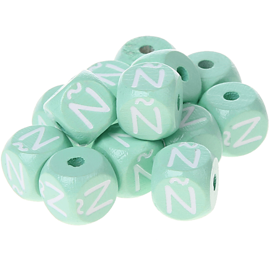 Cubos con letras en relieve de 10 mm en color menta en español