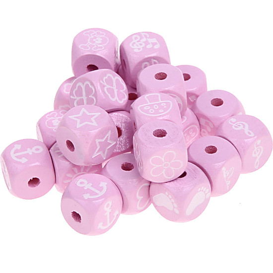 Cubos con letras en relieve de 10 mm en color rosa con imágenes