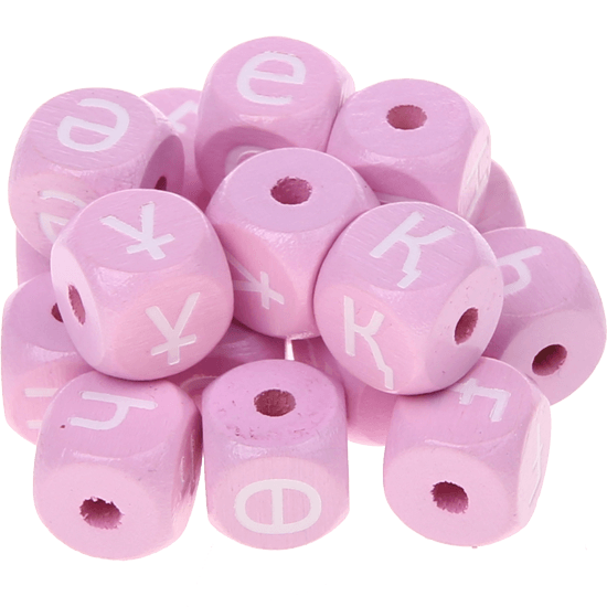 Cubos con letras en relieve de 10 mm en color rosa en kazajo