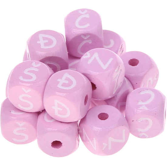 Cubos con letras en relieve de 10 mm en color rosa en croata