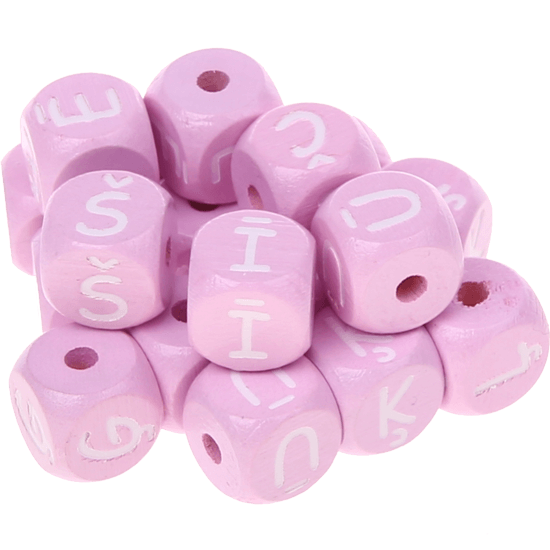 Dadi rosa con lettere ad incavo 10 mm – Lettone