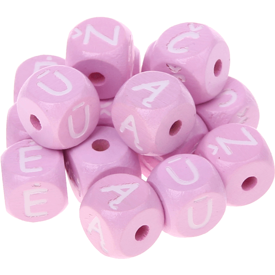 Cubos con letras en relieve de 10 mm en color rosa en lituano