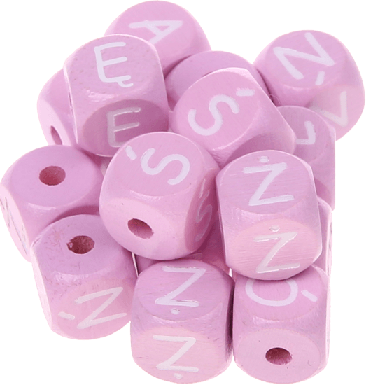 Cubos con letras en relieve de 10 mm en color rosa en polaco