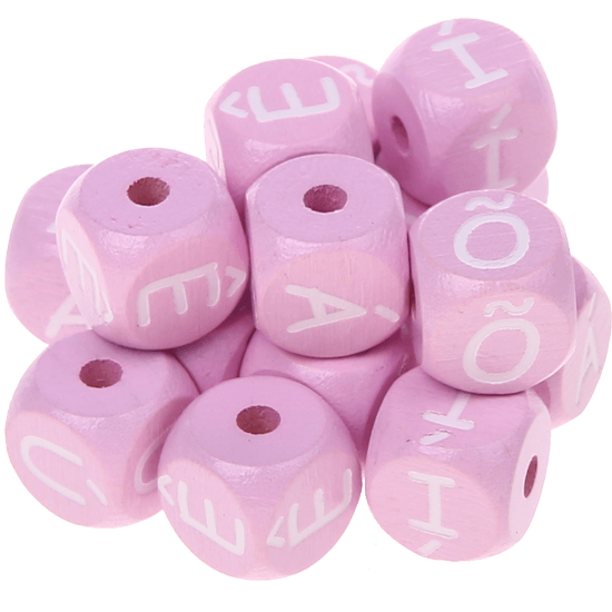 Dadi rosa con lettere ad incavo 10 mm – Portoghese