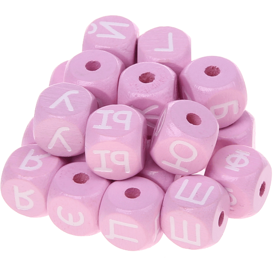 Cubos con letras en relieve de 10 mm en color rosa en ruso